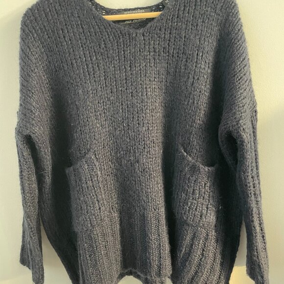 Navy Oversize Cable knit Scotch & Soda sweater with pockets - Picture 1 of 3